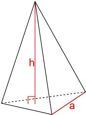 Izračunajte prostornino pravilne trikotne piramide z uporabo višine in stranice baze.